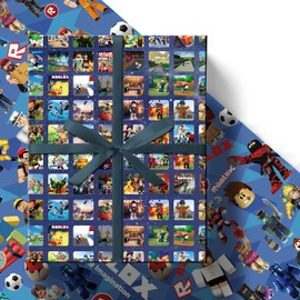 MAJEQZGY Pack of 5 Cartoon Wrapping Paper 51 x 75 cm Kraft Paper Durable Boy Wrapping Paper Sheets for Children's Birthday Party Birthday Decoration (Photo Album & Blue)