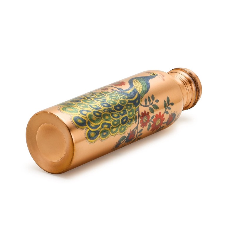 Copper Water Bottle - 30 Oz Large - A Peacock
