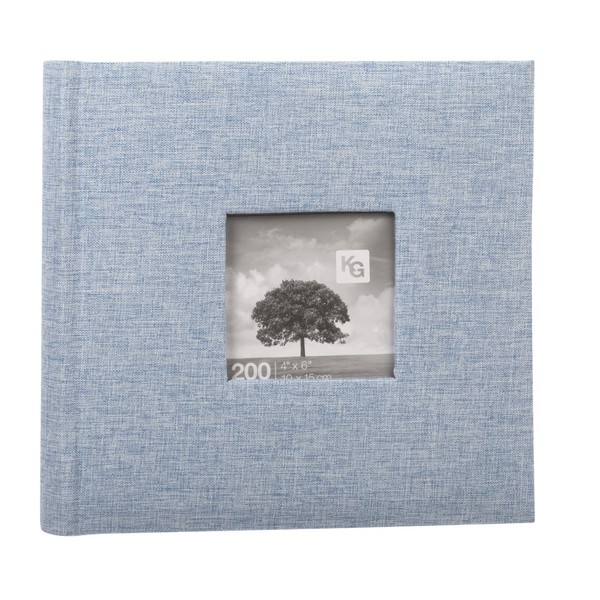 Kiera Grace 200-Pocket Simple & Classic Small Linen Fabric Photo Album For Home & Room, 8.86"L x 8.86"W x 2.17"H To Display 200-4" x 6" Pictures, Blue