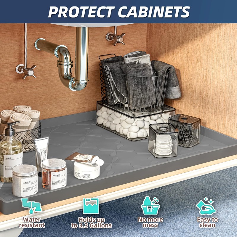 SIKADEER 31" x 22" Under Sink Mat Waterproof, Silicone Mat