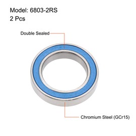 sourcing map 6803-2RS Deep Groove Ball Bearings 17mm x 26mm x 5mm Double Sealed Chrome Steel Blue Cover P6(ABEC3) 2pcs