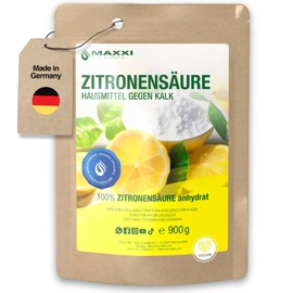 Maxxi Clean | 1x 900 g Zitronensäure Pulver in Lebensmittelqualität | Hausmittel für Küche, Haushalt & Kosmetik | Citronensäure (100% Reinheit) wiederverschliessbar