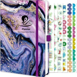 CSZYGZS - Agenda académica del programa sin fecha, agenda A5 semanal y mensual, agenda diaria en espiral, planificadores y organizadores de agenda, diversas pegatinas y páginas marcada (morado)