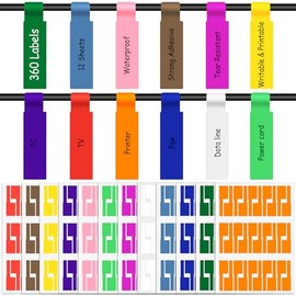 Hianjoo 360 Piezas Etiquetas de Cable, 12 Colores Autoadhesivo Pegatinas del Cable, Escribible Etiquetas de Identificación de Cables para Gestión e Id