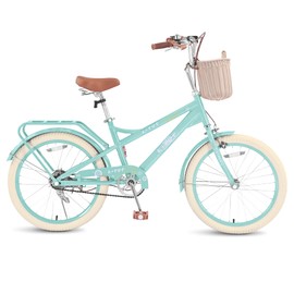 SAHISTCT Girls Bike for Ages 8-12 Years Old,20 Inch Cruiser Bike with Kickstand, Single Speed Kids Bike with Basket for Girls Boys