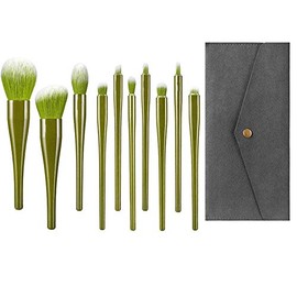 ACiyD Pincel de Maquillaje 10 Piezas Juego de Pinceles de Maquillaje Verde Síntesis Avanzada Mezcla Base de Maquillaje Sombra de Ojos Juego de Pinceles de Maquillaje