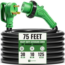 30 Amp Generator Extension Cord 75 FT, TT-30P to L5-30R Twist Lock, LED Power Indicator & Reverse Polarity Light, 10 AWG Heavy Duty RV Shore Power Cord, 90° Grip Handle, for Generator, Camper, Marine