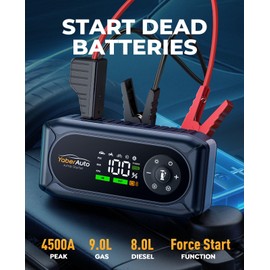 YaberAuto 9-in-1 Car Jump Starter with Air Compressor 4500A 150PSI, Battery Jumper Starter Portable for 9L Gas/8L Diesel, Jump Box with Auto-Shutoff Tire Inflator, Safety Jumper Cables, Gloves, Lights