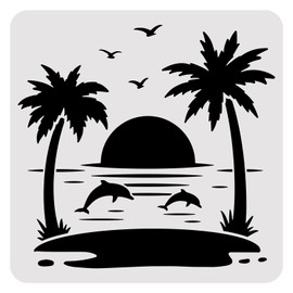BENECREAT Summer Theme PET Plastic Drawing Templates, 12"x12" Dolphin Sea Coconut Tree Template Stencil for Scrabooking Card Making, DIY Wall Floor Decoration