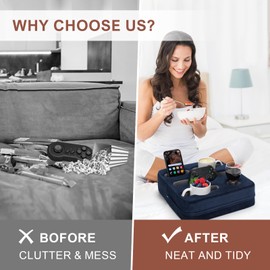 Zettfuly Couch Cup Holder Pillow - Sofa Cup Holder | Couch Caddy, Couch Drinks Remotes Holder for Cups, Headphones, Snacks, and Phones | Use it on Car, Pack, Beach, RV, and More (Navy)