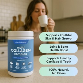 Vitamin Bounty Multi Collagen Complex - Hydrolyzed Collagen Peptides Types I, II, III, V & X - Supports Skin Elasticity, Joint Health, Hair & Nail Growth - 28 Servings