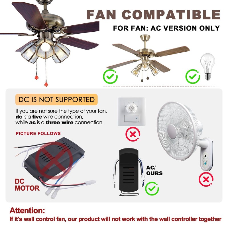 Ceiling Fan Remote Control Kit, Dimmer, AC Motor 3-Speed Becomes