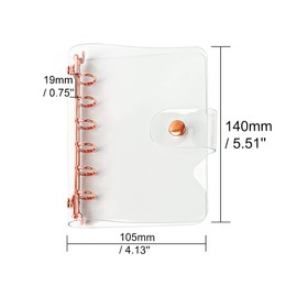 A7 Soft PVC Binder Cover Clear Rose Gold Refillable Budget Binder 6-Holes Loose Leaf Notebook Binders Round Ring Personal Planner Pages Protectors with Snap Button Closure File Folder