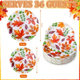 Yungyan 50 Pcs Fall Leaves Party Plates Disposable Thanksgiving Paper Plates 9 Inch 7 Inch Autumn Maple Leaf Dinner and Dessert Plate Harvest Festival Friendsgiving Fall Party Decorations Tableware