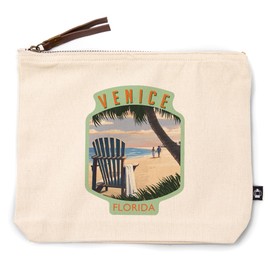 Lantern Press Venice, Florida, Adirondack Chair on The Beach, 100% Cotton Zipper Pouch, Travel Accessory, Go Bag