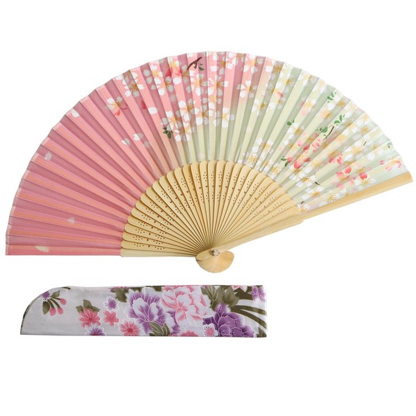 TOuWA Men's Ladies' Folding Fan, Bamboo Ribs, Japanese Pattern, Lightweight,