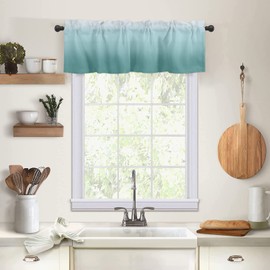 Dapangj Valance Curtains for Kitchen 54x18Inch, Ombre Teal Short Curtain Rod Pocket for Bedroom Living Room,Single Panel Decor Valances for Windows, Turquoise Green Texture