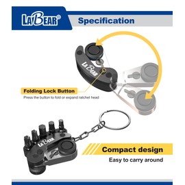 LABEAR - Golden Mini Folding Ratchet Screwdriver Set, 72-Tooth Reversible Pocket Ratchet Wrench with Magnetic, EDC Keychain Tool with 5pcs Bits (H4 H5 H6 T25 T30) for Bike, Car, Home Repair