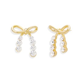 Sonateomber Gold Bow Stud Earrings for Women, Dainty Cute Cubic Zirconia Rhinestone Ribbon Bowknot Earings Prom Wedding Accessories Fashion Jewelry Gift