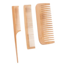 WOONEKY 3Pcs Bamboo Hair Combs Set Fine and Wide Tooth Styling Combs for Salon Use for Hair Types and Detangling Bamboo Material