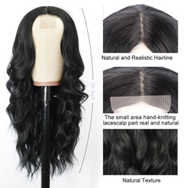 Cetiq Black Wig for Women, Long Wavy Lace Hairline Middle Part Synthetic Heat Resistant Wig for Daily Party-26 Inch