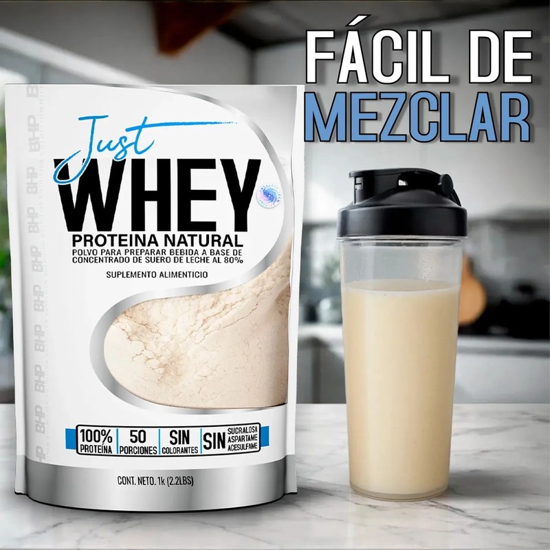 Proteína Whey BHP Nutrition Natural, 1 kg de Polvo Sin