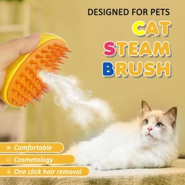 Dixvuk Steam Cat Brush -3 In 1 Spray Cat Brush, Self Cleaning Cat Steamy Brush, Cat Steamer Brush for Massage, Steam Pet Brush for Removing Tangled and Loose Hair (Yellow)