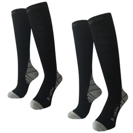 Rirakino Compression Socks, Men's, Women's, Compression Socks, Calf Support, High Socks, Golf, Sports, Black 2 Pair Set, S–M