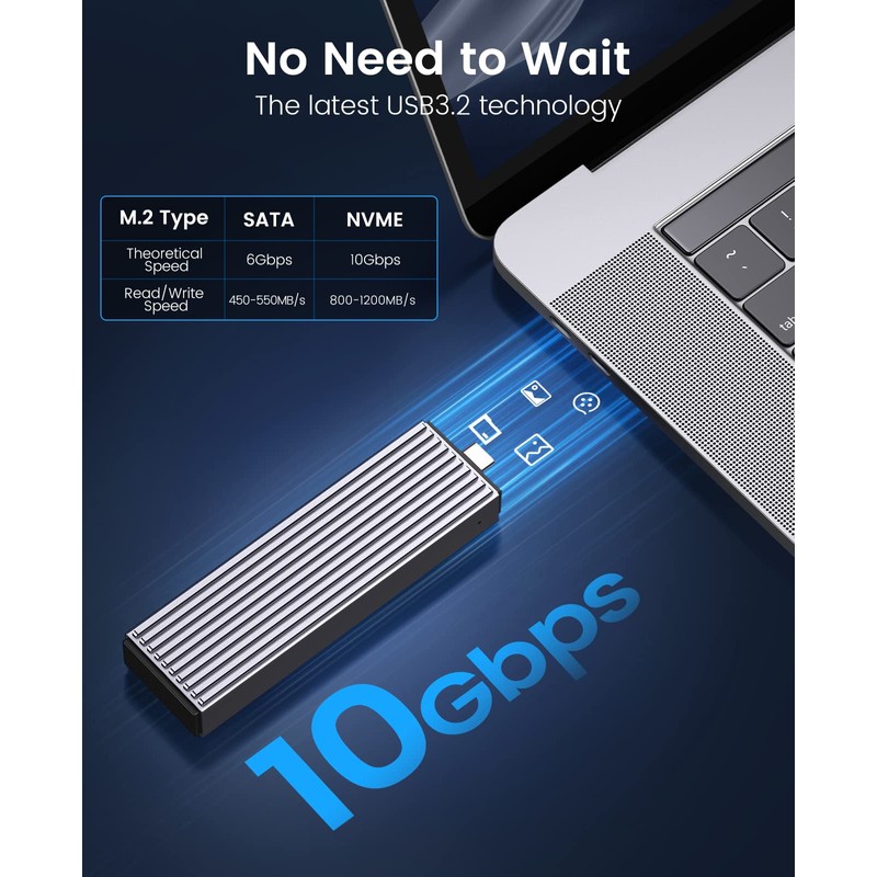 ORICO M.2 NVMe SATA SSD Enclosure Adapter Tool-Free, 10Gbps USB