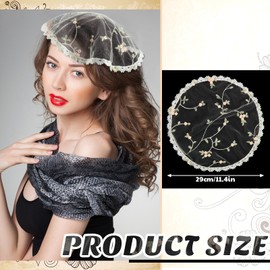 JenPen 2 Pcs Lace Embroidery Head Coverings for Women Chapel Cap Veils for Church Round Floral Lace Mantilla, Black and White(Classic Style,11.02 Inches)