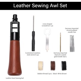 WUTA Leather Sewing Machine Hand Sewing Machine Speedy Stitcher for Leather Craft Hand Sewing Machine Leather Sewing Needles Set with 5 Rolls of 0.65mm Black White Brown 3 Color Wax Cord 0.65mm Each