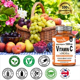 Vitamin C and Zinc Capsules | High Strength Vitamin C 1500mg and Zinc 40mg | Enhanced with Rosehip and Citrus Bioflavonoids | for Maintenance of Normal Immune System | 60 Vegan Capsules | Made in UK
