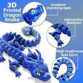 TEAONE 3D Printed Dragon, Articulated Dragon Fidget Toy for Home, Office (Blue)