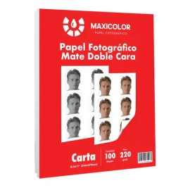 Papel Fotográfico Mate 100 Hojas Carta Doble Cara 220gr Blanco Maxicolor                                                                              