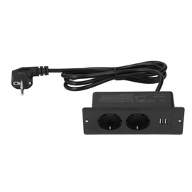 Fockety Built-in Power Strip, 3000 W, Flush-Mounted Table Socket with 2 Sockets, 2 USB-A Ports, Hidden Furniture Socket with Surge Protection for Conference Table,