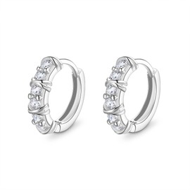 Clearine Silver Hoops Earrings for Women 925 Sterling Silver Cubic Zirconia Tiny Huggie Hinged Earrings