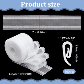 WEBEEDY 10.9 Yard Translucent Curtain Pleating Tape Transparent Wave Curtain Tape Pleat Tape Sewing Curtain Tape for Drapes