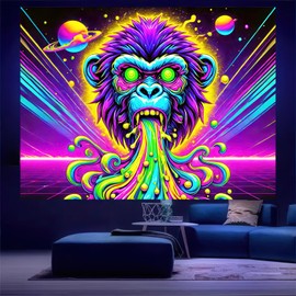 BlissYard Gorilla Tapestry UV Reactive Neon Tapestry Neon Wall Hanging Decorative Funny Monkey Cool Pop Gorilla Wall Decor Fluorescent Wall Hanging 78x59 inches