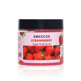 XMEECOS-Exfoliante corporal de azúcar y fresa sin crueldad animal Hidrata la piel Cura la piel agrietada con extracto de fresa  Exfoliante de azúcar  