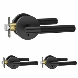 Amerdeco 3 Pack Matte Black Door Handles Interior, Knurled Privacy Door Handles with Lock,Heavy Duty Black Door Lever for Bedroom or Bathroom,Reversible Keyless for Left Right Handed Doors