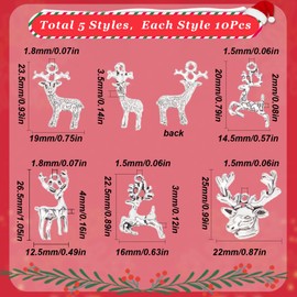 SUNNYCLUE 1 Box 50Pcs Deer Charms Christmas Antique Silver Reindeer Charms Stag Small Elk Head Animal Charm Deer Antler Cute Animals Charm Alloy Charms for jewellery Making Charm DIY Necklace Supplies