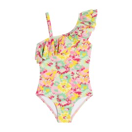 Kanu Surf Girls' Morgan Floral Ruffle 1-Shoulder 1-Piece Swimsuit, River Green