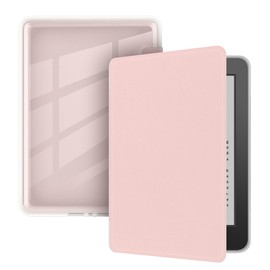 Reelau Case Compatible with 2024/2022 Kindle 11th Generation 6 inch, Clear Acrylic +Leather Kindle Case 6" for Kindle 2022/2024 11th Gen [Transparent] [Auto Wake Up/Sleeping] (Pink)