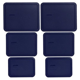 Pyrex (2) 7212-PC 11-Cup, (2) 7211-PC 6-Cup, and (2) 7210-PC 3-Cup Blue Plastic Storage Lids, Made in the USA