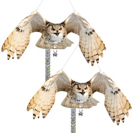 Vicsiyi Owls to Keep Birds Away: 2Pcs Fake Owls with Reflective Tape for Garden Patio Tree, Bird Scare Reflective Hanging Decoration to Keep Birds Pigeon from Windows Tree Garden