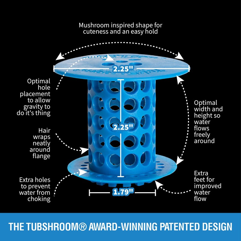 TubShroom Tub Drain Hair Catcher Strainer, Blue – Drain Protector