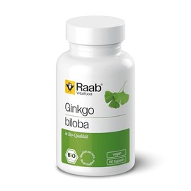 Raab Vitalfood® Bio Ginkgo biloba Extrakt Kapseln (60 Stück) - Nahrungsergänzungsmittel mit Ginkgo-Extrakt aus Ginkgo biloba, Bio-Qualität, 400 mg Ginkgo biloba-Extrakt pro Kapsel
