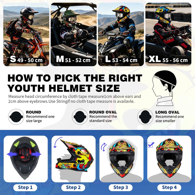 Kids Dirt Bike Helmets VF605 DOT Certified Youth Motocross Helmet