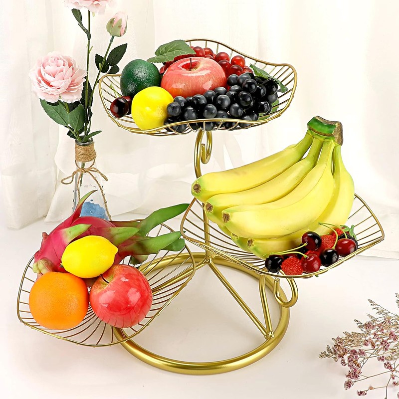 OwnMy 3-Tier Fruit Basket Stand Decorative Iron Fruit Bowl, Metal