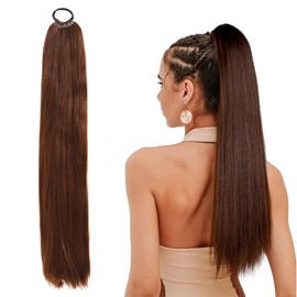 YAYNO 1 Stück Zopf Extension Ponytail Langer Glatter Pferdeschwanz Zopf Haarteil Zopf Haarverlängerung Für Damen Mädchen Täglicher Gebrauch Und Spezielle Anlässe, 60 Cm Lang (Braun)